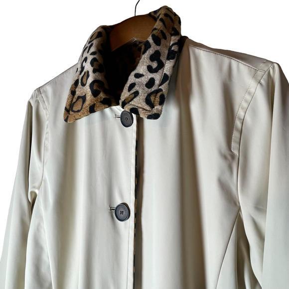 Dennis Basso Reversible Tan and Leopard Cheetah Animal Print Coat Sz L Faux Fur - Picture 4 of 10